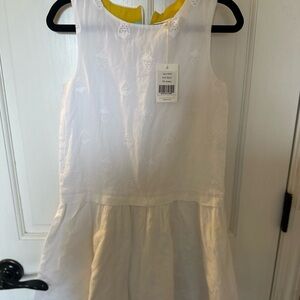 Mini Boden White Eyelet Sleeveless Dress with Yellow Lining